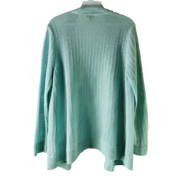 Talbots Linen Knit Cardigan Duster Sweater Blue Coastal - Picture 4 of 5